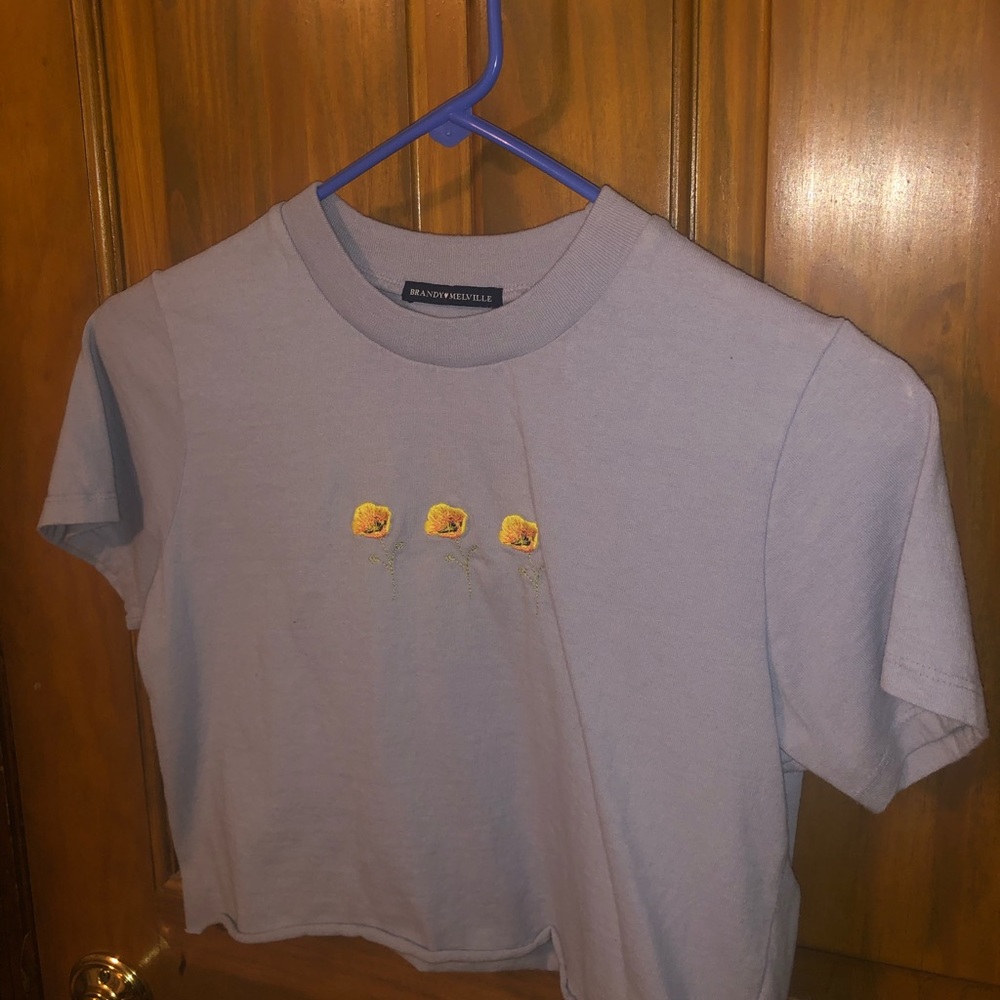 brandy melville blue crop top with yellow flowers